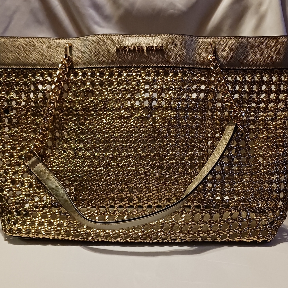 MICHAEL Michael Kors "KENSLEY" Gold Mesh Shoulder Bag (TOTE ONLY).